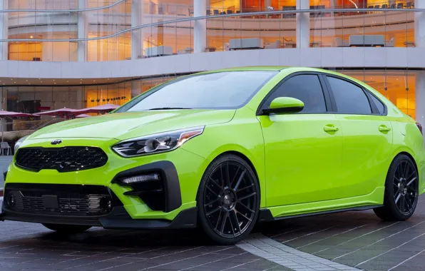 Car, green, фары, тюнинг, диски, спереди, Киа, бампер