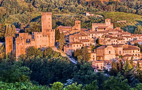 Картинка город, фото, замок, Италия, Arquato Alba