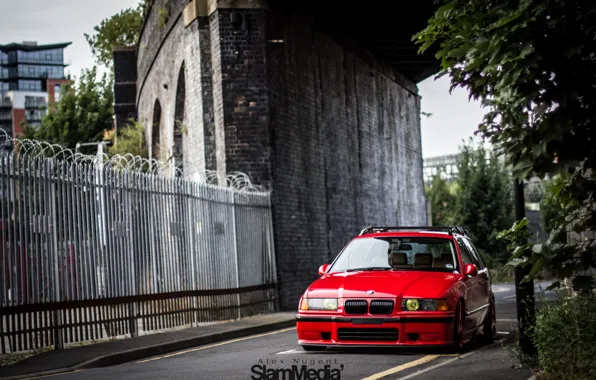 Bmw, red, stance, e36, Touring