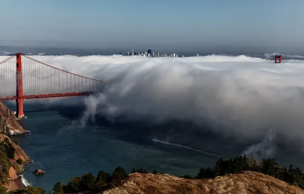 Город, туман, фото, США, Golden Gate Bridge, Сан - Франциско