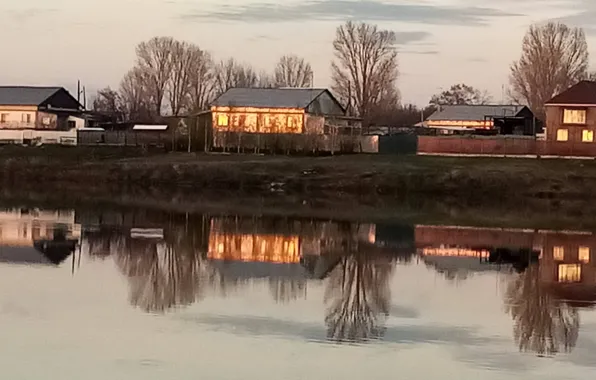 Вода, закат, отражение, Пейзаж