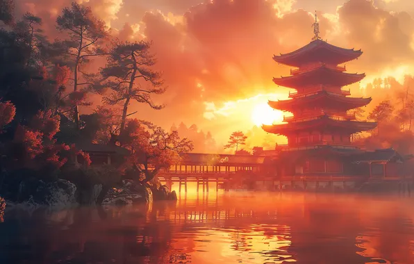 Рассвет, япония, sunrise, dawn, феодальная япония, feudal japan