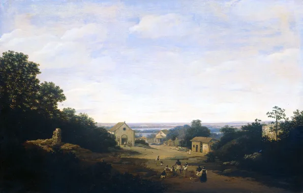 Масло, картина, Франс Пост, Бразильский Пейзаж с Деревней Игарасу, 1659, Frans Post