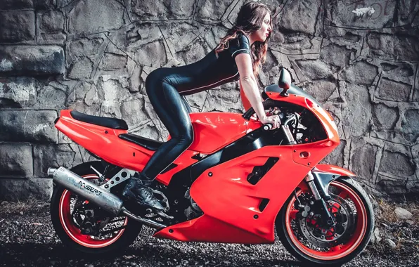 Girl, Red, Model, Wheels, Hair, Motocycle, Points, Tight Clothing