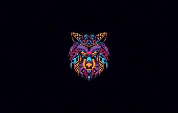 Минимализм, Стиль, Фон, Волк, Abstract, Style, Color, Neon