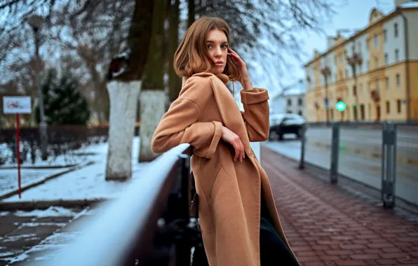 Зима, взгляд, девушка, улица, шатенка, пальто, Serge Zhodik, Zhodik Serge