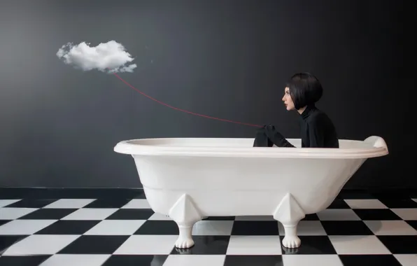 Картинка девушка, облако, ванна