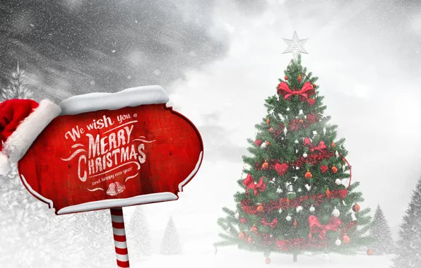 Картинка зима, снег, игрушки, елка, Новый Год, Рождество, Christmas, winter