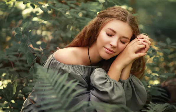 Девушка, природа, улыбка, портрет, закрытые глаза, Альбина Хусаинова