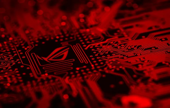 Картинка red, computer, tilt shift, hardware, technology, PC gaming, ASUS, Republic of Gamers