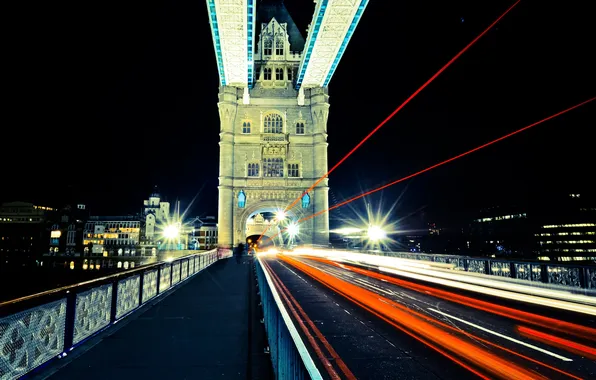 Картинка ночь, огни, Англия, Лондон, night, London, England, light stream