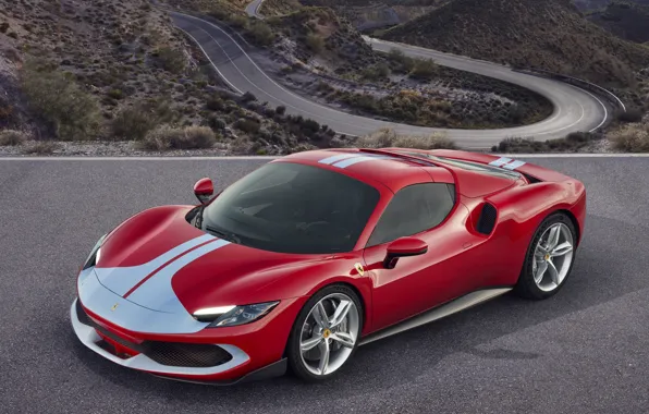 Red, Front, Mountain, Road, 2022, Assetto Fiorano, Ferrari 296 GTS, 296 GTS