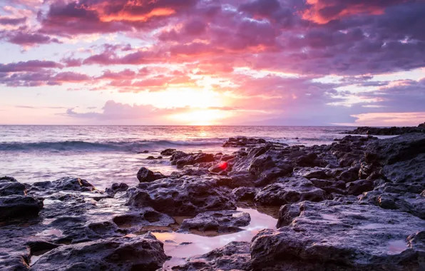 Картинка море, закат, скалы