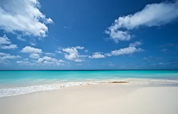 Картинка песок, море, волны, пляж, лето, небо, облака, природа