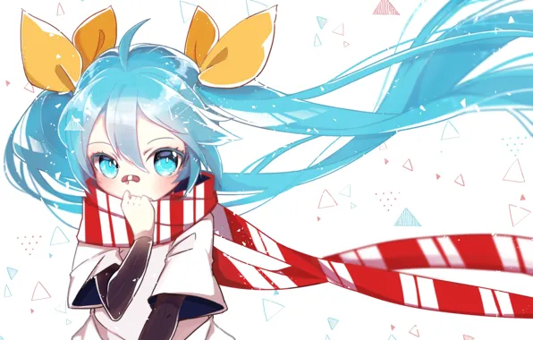 Шарф, девочка, Hatsune Miku, Vocaloid, пластырь