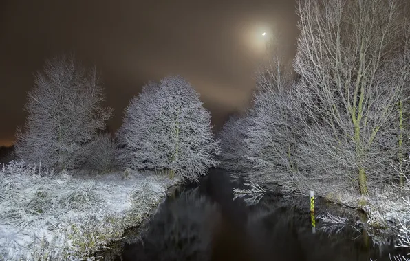 Картинка зима, ночь, река