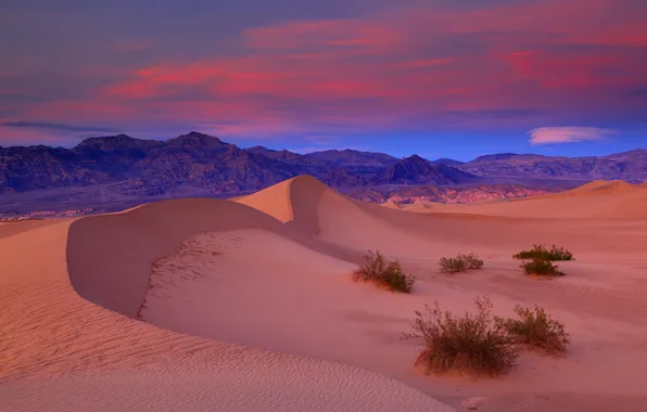 Песок, небо, горы, пустыня, вечер, Калифорния, США, Долина Смерти