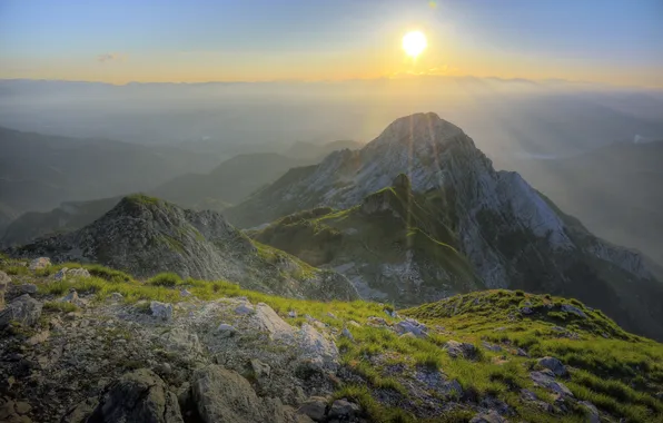 Природа, вид, утро, Альпы, панорамма