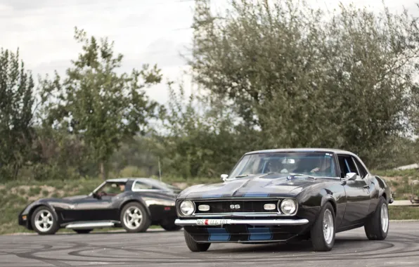 Black, chevrolet, muscle, photo, blue, stripes, american, chevy