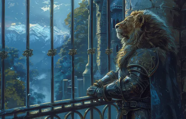 Фантазия, картина, лев, фэнтези, история, мифология, имитация живописи, ИИ-арт