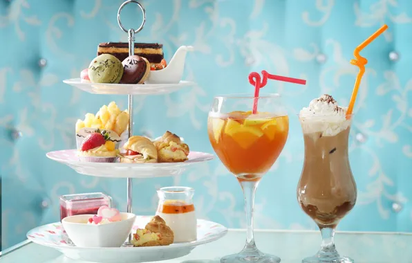 Картинка лето, бокал, коктейль, пирожное, десерт, сладкое
