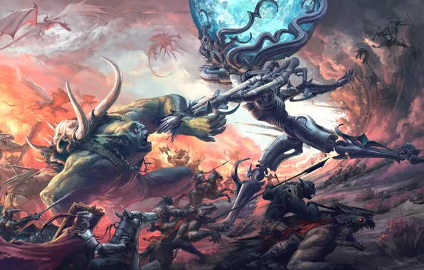 Картинка драконы, монстры, битва, рыцари, чудовища, Thomas Chamberlain - Keen