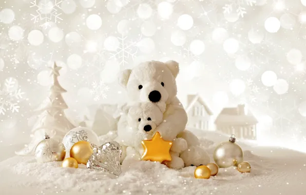 Картинка зима, снег, игрушки, Новый Год, Рождество, Christmas, winter, snow