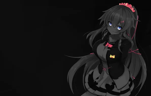 Темный фон, аниме, голубые глаза, длинные волосы, красивая девушка, anime, monochrome, монохромный