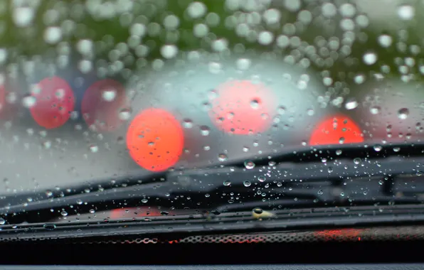 Картинка стекло, капли, дождь, размытость, автомобиль