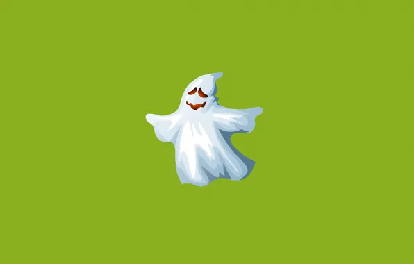 Картинка белый, зеленый, улыбка, минимализм, призрак, ghost, привидение