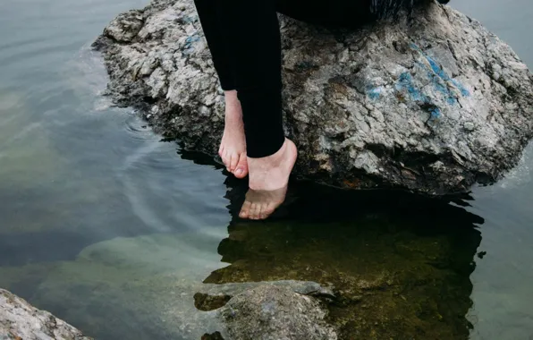 Море, вода, природа, река, ноги, камень, разное