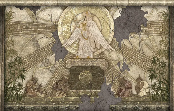 Девушка, растения, картина, фреска, The Ark of Napishtim
