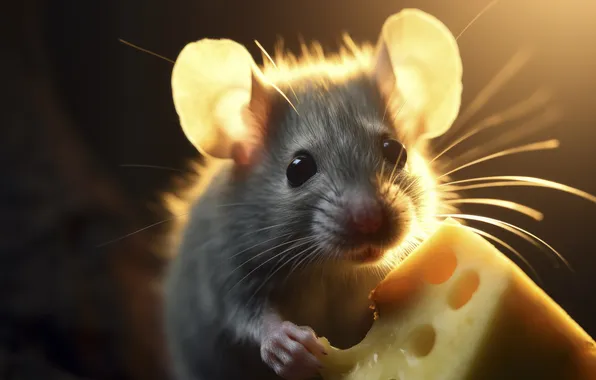 Cheese, rat, eating, close up