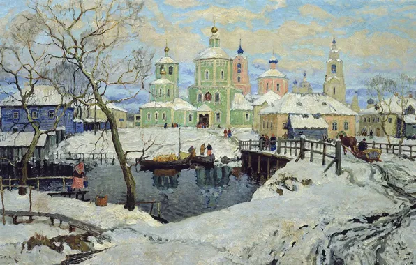 Зима, снег, мост, река, городской пейзаж, Торжок, Константин Горбатов