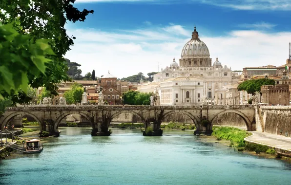 Картинка небо, облака, природа, река, Рим, архитектура, Italy, Rome