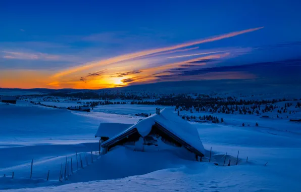 Картинка зима, солнце, снег, горы, природа, синева, восход, утро