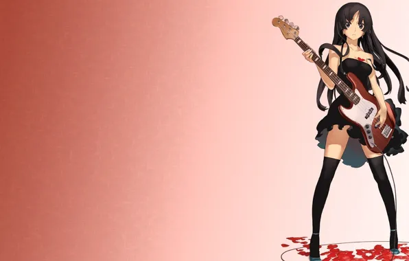 Girl, guitar, dress, anime, petals, Akiyama Mio, socks, K-ON!