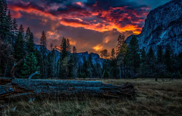 Картинка облака, закат, горы, Yosemite National Park