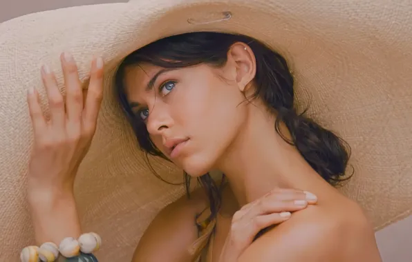 Girl, beach, hat, eyes, model, pretty, lips, pose