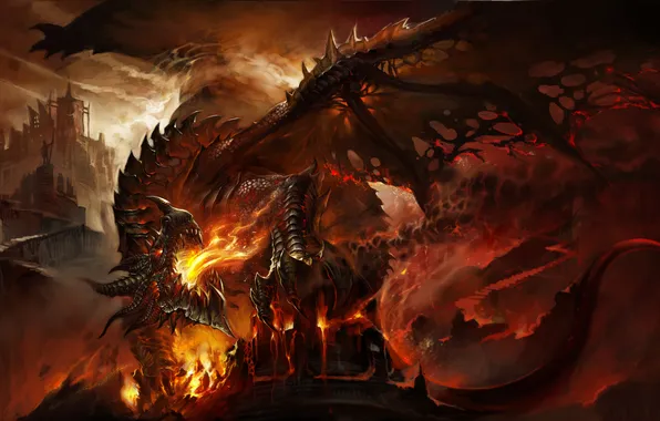 Картинка Дракон, руины, WoW, World of Warcraft, Смертокрыл