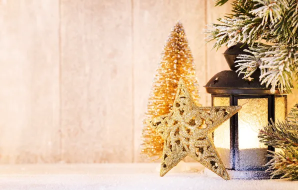 Ветки, звезда, Новый Год, Рождество, фонарь, snow, merry christmas, decoration
