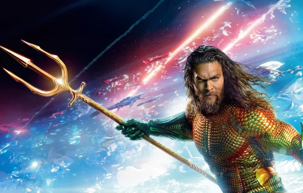 Фон, фантастика, трезубец, постер, супергерой, комикс, DC Comics, Jason Momoa