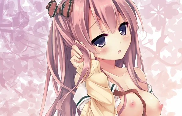 Girl, sexy, pink hair, long hair, nipples, boobs, anime, beautiful