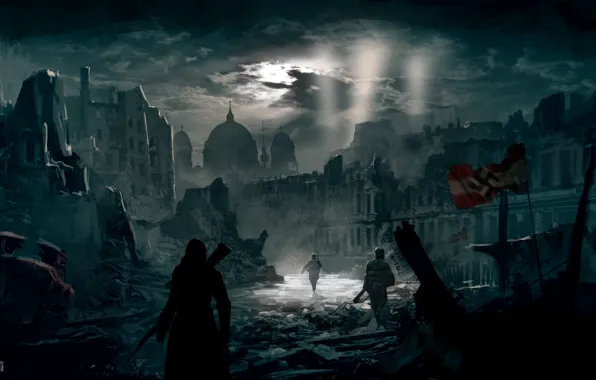 Ночь, город, берлин, ассасин, Assassin's Creed Berlin WW2