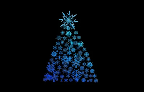 Снежинки, праздник, Новый Год, черный фон, Happy New Year, елочка, с новым годом, Merry Christmas