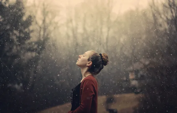 Девушка, снег, медитация, girl, боке, bokeh, закрытые глаза, meditation