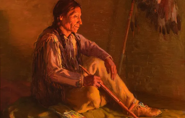 Картинка Joseph Henry Sharp, таос, Indian by Fire