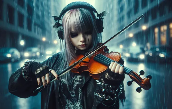 Картинка wallpaper, Anime, Street, picture, Musician, AI Art