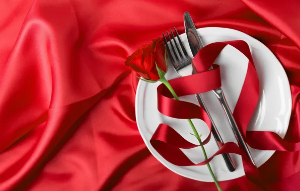 Цветы, роза, Ткань, столовые приборы