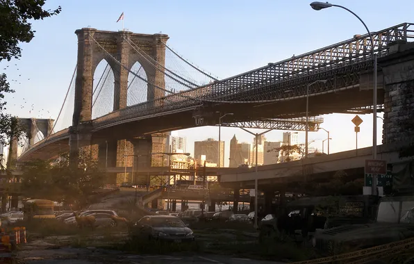Мост, нью-йорк, постапокалипсис, карантин